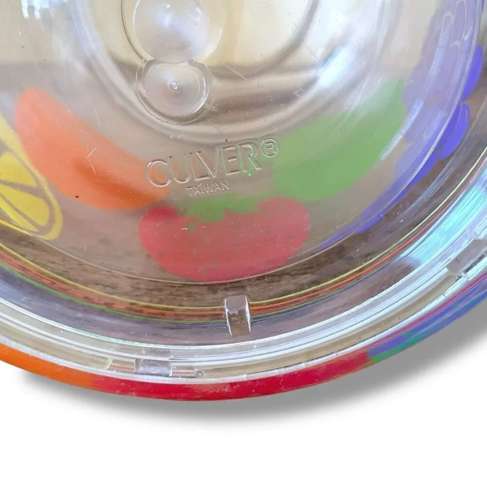 Vintage 1980s Culver Tutti Frutti Ice Bucket Clear Acrylic Fruit Print Barware